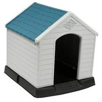 no!no! Plastic Indoor Outdoor Dog House Small to Medium Pet All Weather Doghouse Puppy Shelter White, Blue Roof