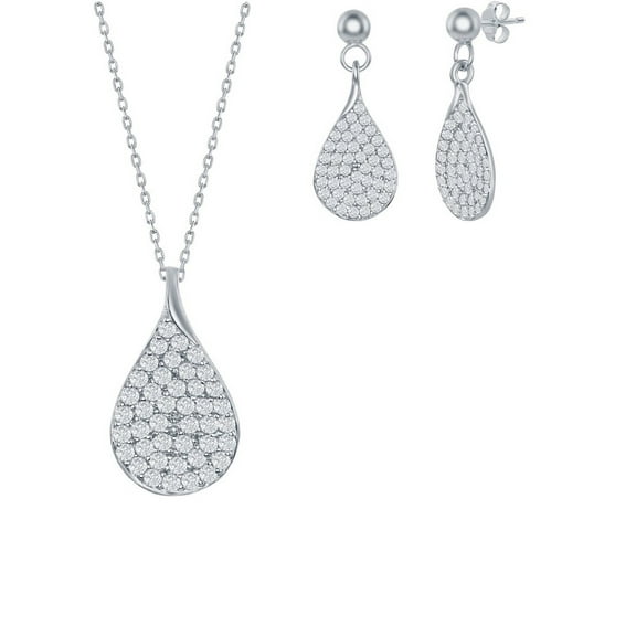 iJewelry2 Sterling Silver Micro Pave CZ Drop Shaped Necklace and Earrings Set