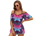 thumbnail image 2 of Hauts à Manches Courtes pour Femmes Col Rond Bretelles Creuses Tees Streetwear Papillon Animal Mignon Motif Coloré Yeux Roses et Bleu Sarcelle, 2 of 4