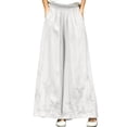 thumbnail image 2 of Mifsaly Flowy Pants for Women High Waisted Wide Leg Palazzo Pants Floral Embroidery Loose Casual Summer Trousers with Pockets White,M, 2 of 6