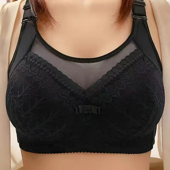 ALLLIST Wirefree Bras for Women Embroidery Black Bralette Seamless T Shirt Ladie's Bras Size M-2XL