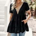 thumbnail image 4 of YYDGH Womens Lace V Neck Cute Babydoll Tops Short Sleeve Eyelet T Shirts Summer Casual Peplum Loose Fit Tunic Shirts Black S, 4 of 8