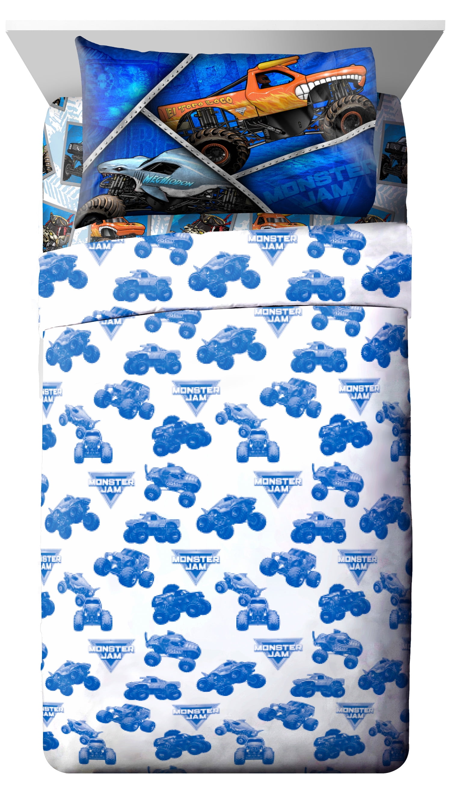 Monster Jam Kids 4-Piece Full Sheet Set, Microfiber, White