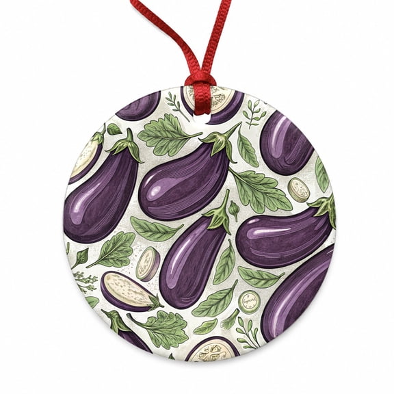 Whole Eggplants Pattern Christmas Tree Holiday Round Ceramic Ornament