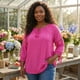 thumbnail image 3 of Blusa campesina de primavera y otoño de 3/4 de manga con cuello atado y huecos para mujeres de tallas grandes Agnes Orinda, Día de San Valentín, 1X, rosa intenso, 3 of 6