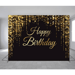 Black and Gold Birthday Party Decorations - Happy Birthday Backdrop Banner  with 65pcs Gold Black Balloon Arch Garland Kit for Kids Men Women