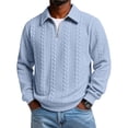 thumbnail image 2 of HAOTAGS Men’s Zip-Up Polo Shirts Lightweight Clean Minimalist Design, Subtle Textured Knit Casual Layering Pullover Tops Light Blue Size L, 2 of 6