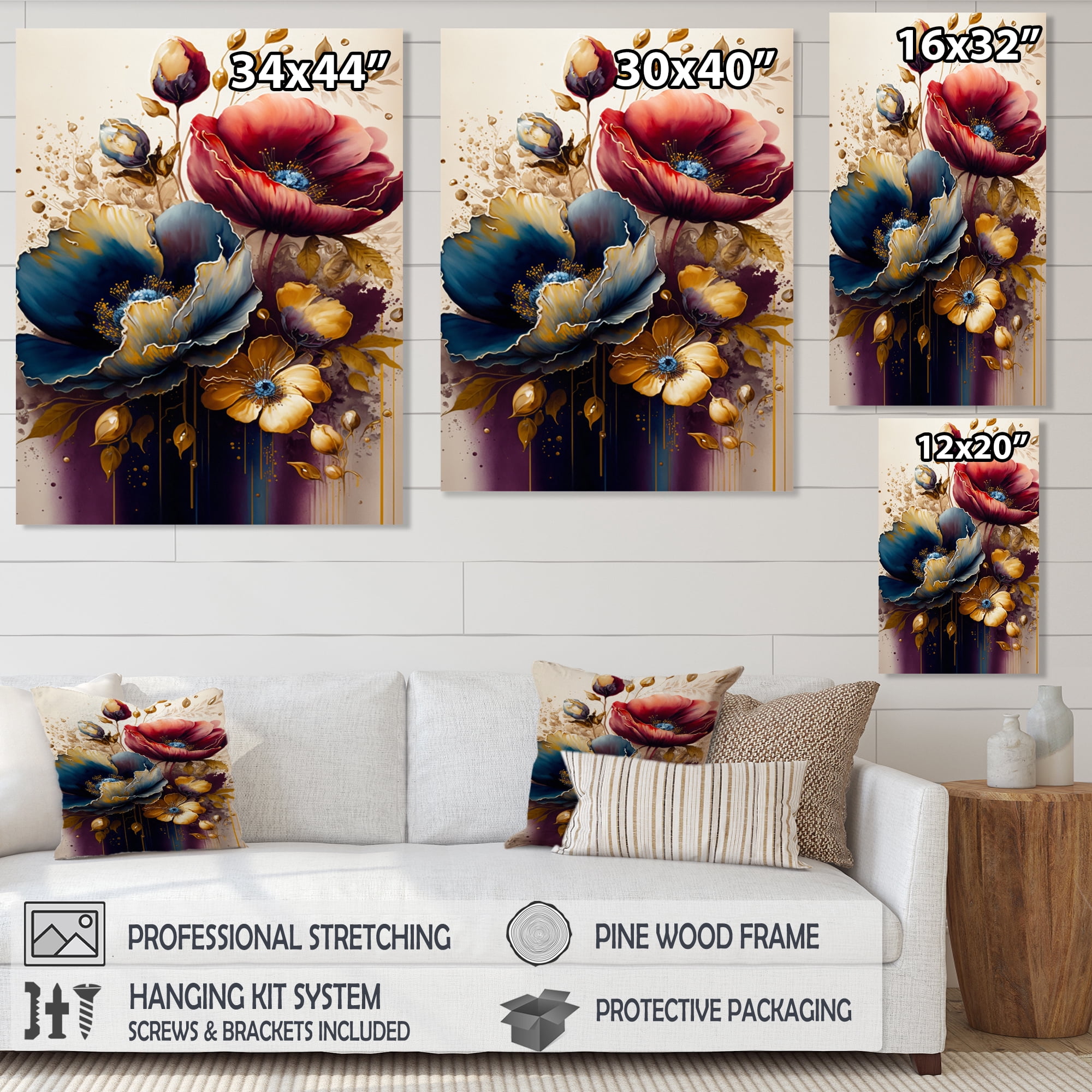 Designart Night Shade Poppy Floral Design III Canvas Wall Art