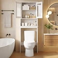 thumbnail image 2 of Walsunny Over The Toilet Storage Cabinet Bathroom Shelves Organizer Space Saver Freestanding Restroom Shelf with Tempered Glass Doors Anti-Tip Device Adjustable Shelf White, 2 of 10