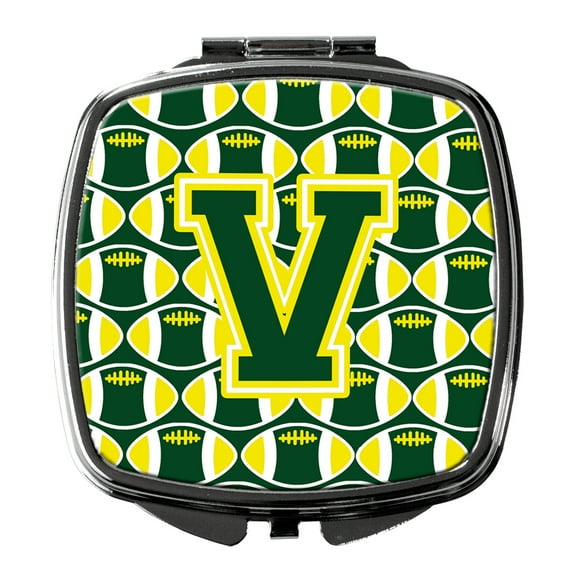 Letter V Football Green and Yellow Compact Mirror CJ1075-VSCM
