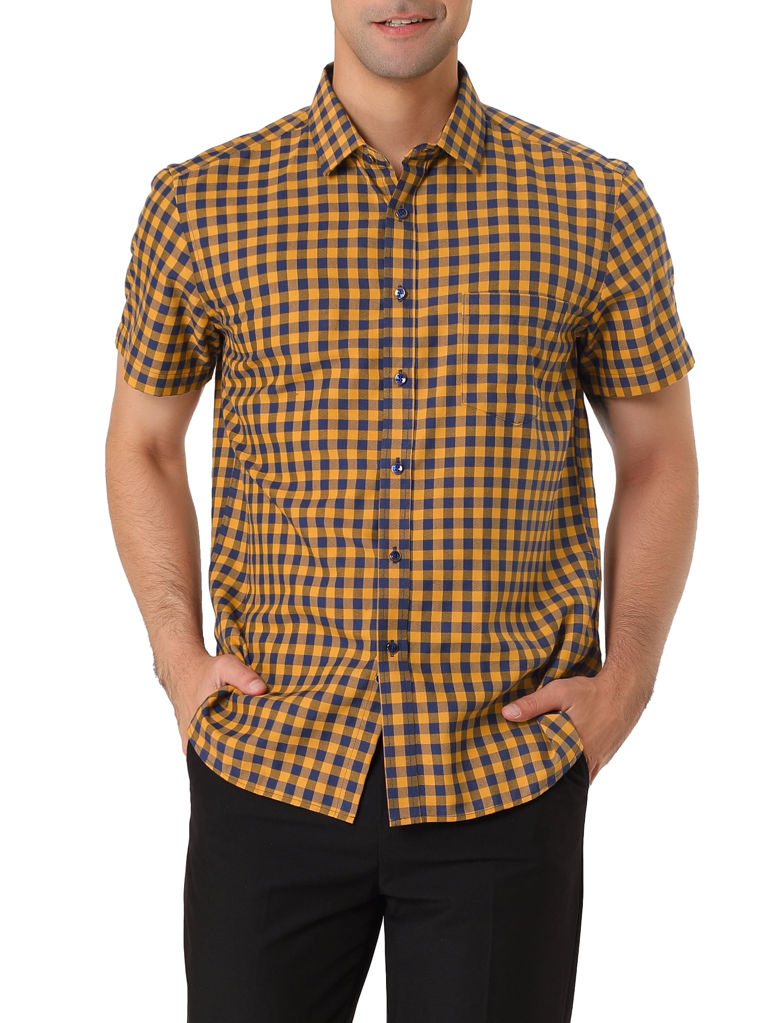 GAGA Men Fashion Short Sleeve Casual Western Plaid Buttons Shirt Button Down Shirts