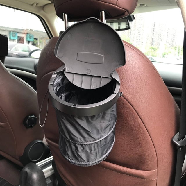 Cubo de basura plegable para coche con tapa | Organizador trasero de tela Oxford | Bolsa de basura de gran capacidad | Fácil instalación y limpieza | Universal para SUV, camión, furgoneta | 20.5x16