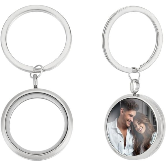 2Pcs Round Locket Keychain for Women Men Stainless Steel Personalized Friendship Memory Locket Key Chain diy