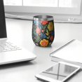 thumbnail image 3 of 12oz Stemless Wine Tumblers Pioneer Flower Floral Print Pattern Vacuum Insulated Stainless Steel Travel Tumbler Cups Mug with Lid and Straw for Champaign,Cocktail,Beer with Cleaning Brush, 3 of 5