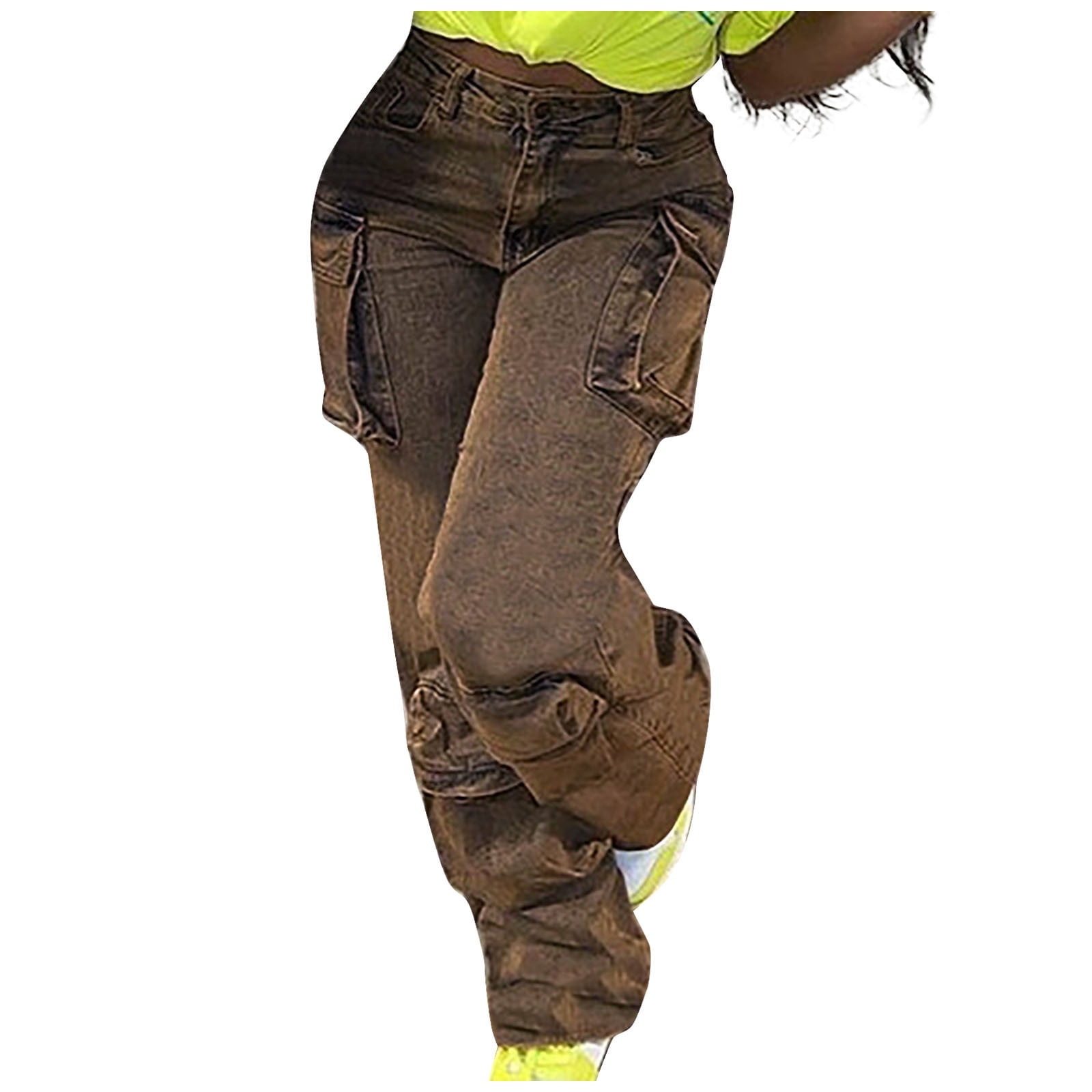 Cargo Pants for Women Y2K High Waist Baggy Jeans Flap Pocket Wide Leg Denim  Pants Streetwear 