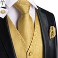 thumbnail image 2 of Chalecos dorados de lujo para hombre, chaleco de seda rojo, azul, verde y dorado, pajarita, conjunto de gemelos y pañuelo, chaqueta de cintura para hombre, corbata alta para boda y oficina, 2 of 5