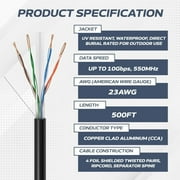 Cables Direct Online 500FT CAT6 Outdoor 23AWG 550MHz UTP Copper Clad Aluminum Solid Bulk Ethernet Cable Direct Burial UV Wire