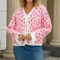 thumbnail image 2 of Arlun Womens Tie Front Lace up Cardigan V-Neck Tie Open Front Loose Leopard Ruffle Knit Sweater Cardigans Cute Soft Comfy Stylish Fall Winter Outwear Tops 2025 Pink XL, 2 of 6