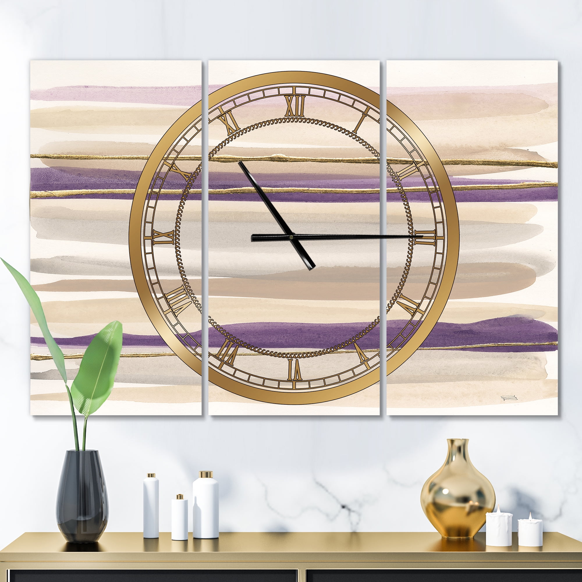 Designart 'Shape of Glam Purple I' Shabby Chic Wall Clock