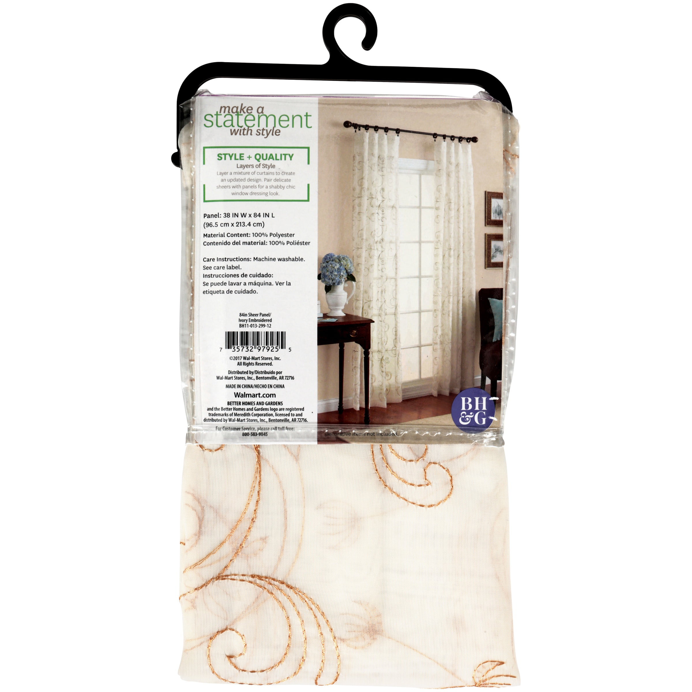 Better Homes Gardens Embroidered Sheer Curtain Panel Walmart