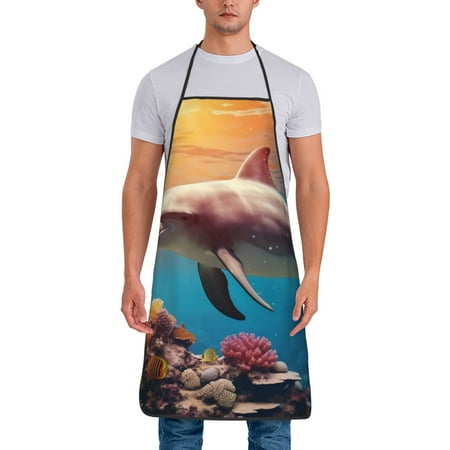 

Tideii Underwater Plant Dolphin for Tie-up Apron Unisex Waterproof and Stain-Resistant Bib Apron for Kitchen Garden Painting
