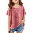 thumbnail image 4 of Zpanxa Chemises Fille Ado Couleur Unie Coton Lin Col Rond Manches Courtes Haut Coton Lin 9-10 Ans, 4 of 5