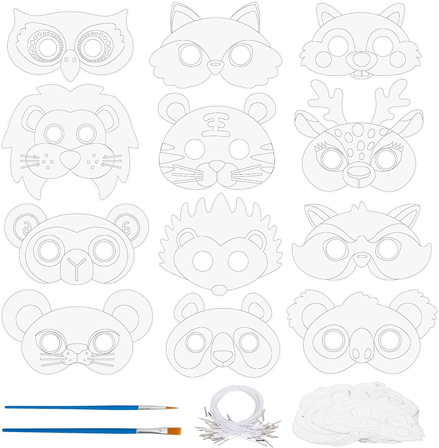 HEJULIK 24pcs Animal Masks,DIY ColourIn Masks White Card Animal Masks