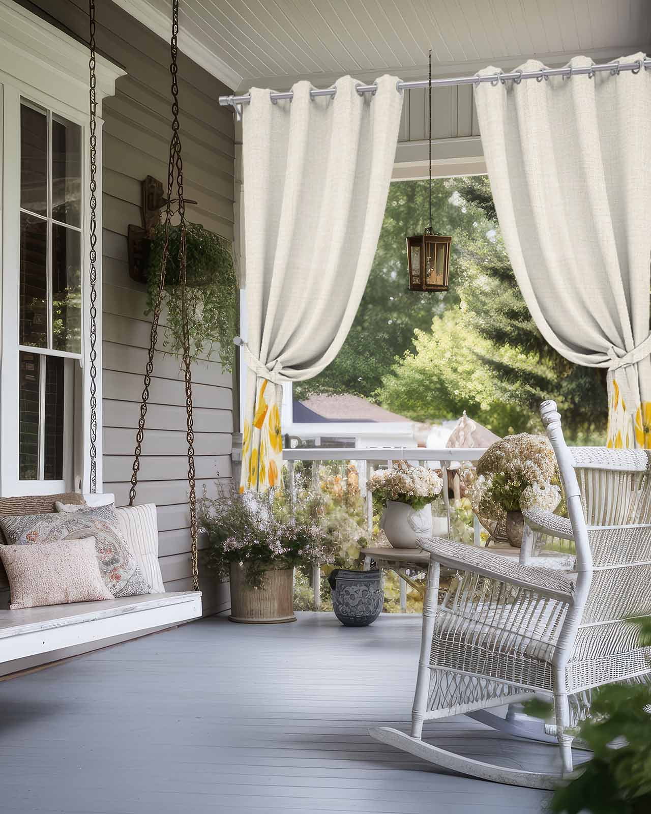 Yellow Flowers Outdoor Curtains for Patio, Farmhouse Botanical Watercolor Floral Privacy Drapes Grommet Waterproof Outside Curtains for Porch/Cabana/Balcony 54"x 95", 2 Panel