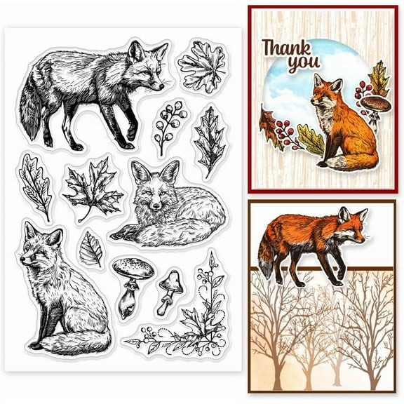 Autumn Clear Stamps Fox Leaves Mushroom Silicone Clear Stamp Seals Plants Animals Transparent Stamps for DIY Scrapbooking Cards Making Photo Album Journal Home Decoration