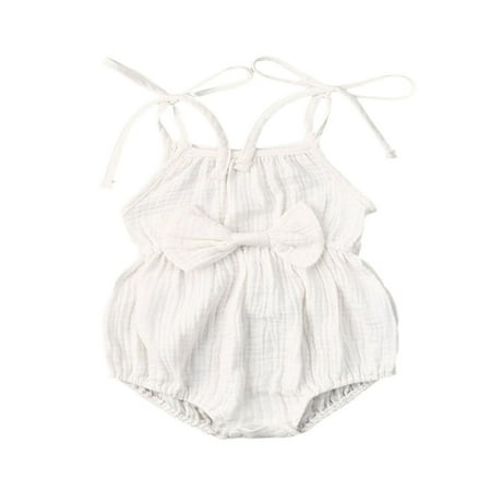 

Wsevypo Baby Girl Solid Color Spaghetti Strap Sleeveless Bow Romper