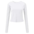 thumbnail image 6 of larppty Womens Long Sleeve Stretch Crewneck Ribbed T-Shirt Fitted Casual Basic Tops (White, M), 6 of 7