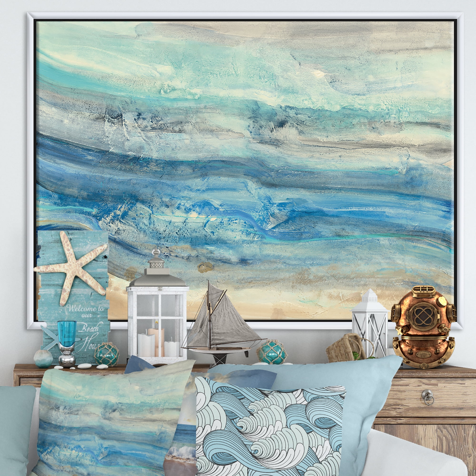 Designart ' Ocean Mineral Waves ' Nautical & Coastal Framed Canvas
