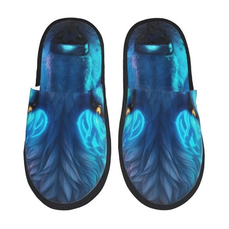 

Pofeuu Futuristic Blue Light Wolf Print EVA Fuzzy House super light Slippers Slippers Scuff Outdoor Indoor Warm Cozy Plush Bedroom Shoes Soft Flat Comfy Anti-Slip-Large
