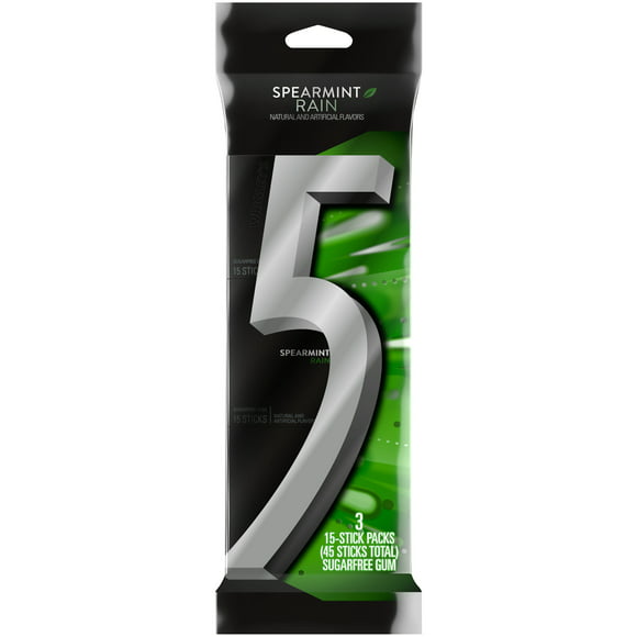 5 Gum Spearmint Rain Sugar Free Chewing Gum - 15 Ct (3 Pack)