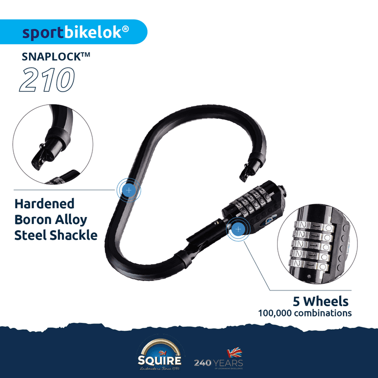 Squire s Snaplock Combination Hardened Boron Steel Bicycle Security Lock Patented Carbine Industrial Design Large Combination Wheels 8 Inch Size Walmart