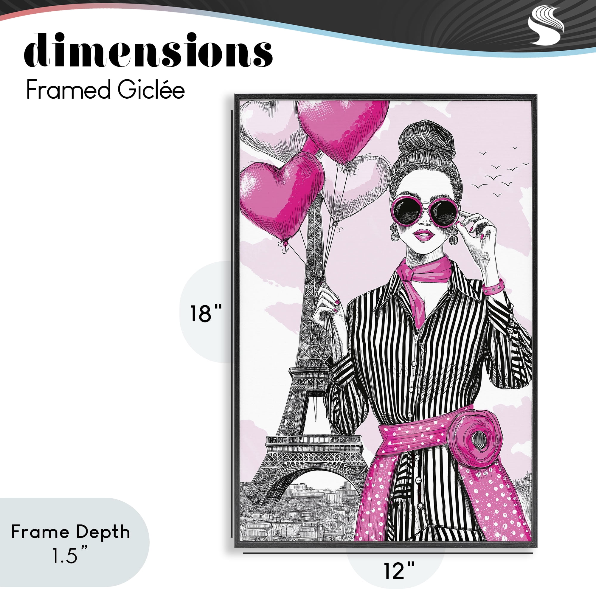 Stupell Industries Parisian Chic Woman with Balloons Black Framed Giclee Art, design by Jess Stempel