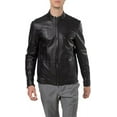 thumbnail image 2 of Men's Genuine Black Lambskin Leather Jacket Slim fit Moto Biker jacket A725, 2 of 4