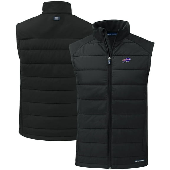 Men's Cutter & Buck Black Buffalo Bills Primary Mark Evoke PrimaLoft Hybrid Eco Softshell Recycled Full-Zip Vest
