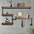 thumbnail image 3 of Choco Moon Industrial Pipe Shelf, 4-Tier Wooden Rack, Wall-Mounted Floating Shelves, DIY Storage Bracket, Perfect for Bathroom, Bookcase, Kitchen, Home Decor, 3 of 11