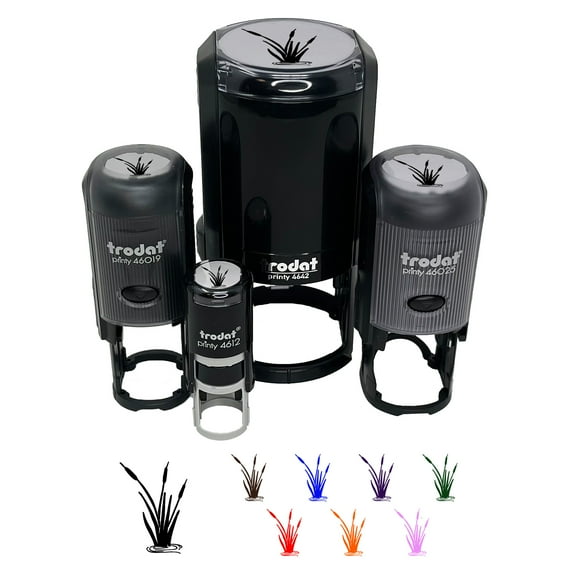 Cattails in Water Self-Inking Rubber Stamp Ink Stamper - Lime Green Ink - Small 3/4 Inch