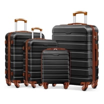 4 Piece Luggage Set 16/20/24/28 inch Hardside Lightweight Suitcase with Spinner Wheels (Black Tan)
