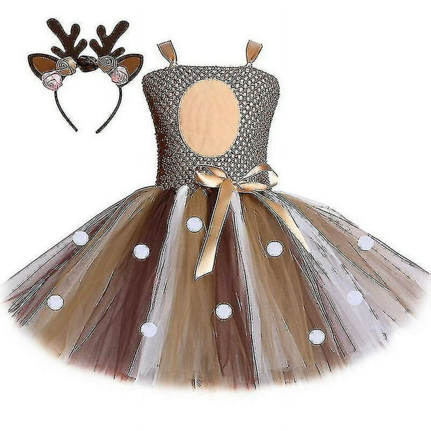 Vestido de ciervo navideño para niños, con aro para el pelo, falda de malla, falda de princesa, falda de princesa #hjmy-bt049