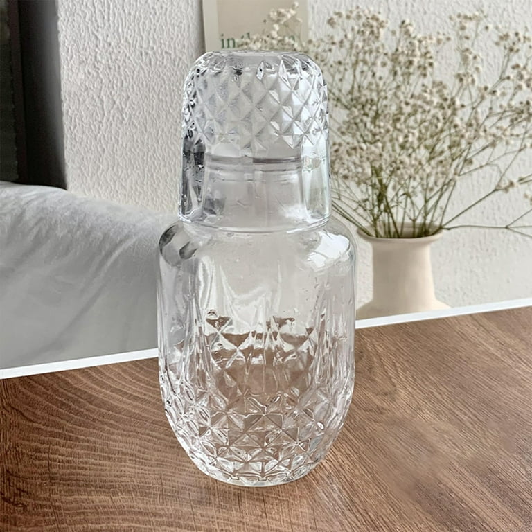 Vintage Bedside Water Carafe and Glass Set for Bedroom Nightstand,Bediside  Carafe with Glass Cup, Thicked Glass Mouthwash Decanter for Bathroom