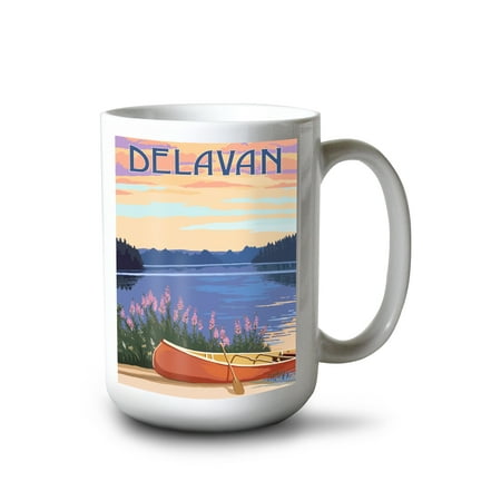 

15 fl oz Ceramic Mug Delavan Wisconsin Canoe and Lake Dishwasher & Microwave Safe