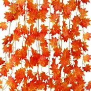 12PCS Fall Leaf Maple Garland, 7.5FT Artificial Hanging Vine Garland Autumn Foliage Garland Decorations for Thanksgiving Home Wedding Fireplace Party Christmas Indoor Outdoor Decor