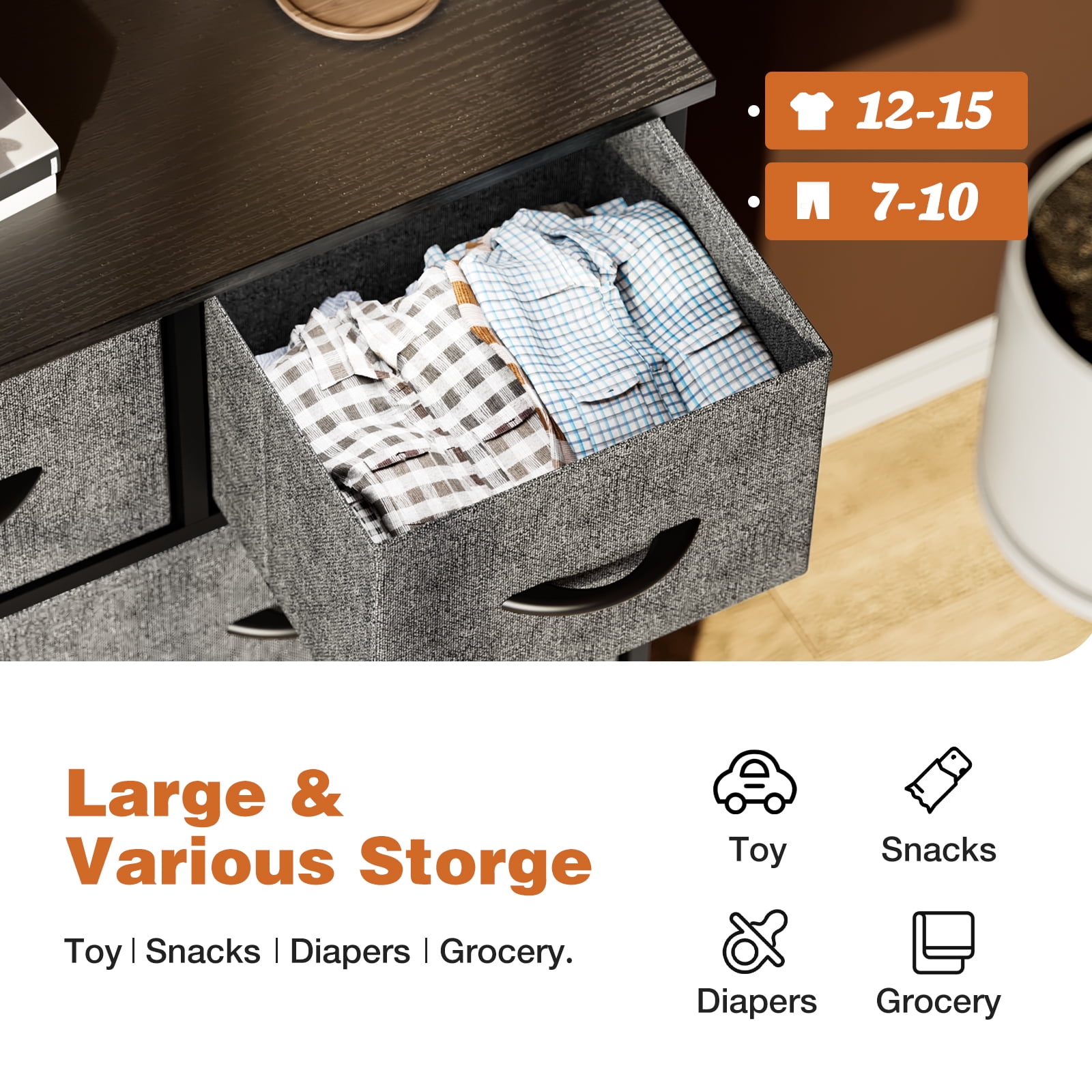 CONCETTA 9-Drawer Fabric Dresser Storage Chest for Bedroom, Closet, Storage Furniture for Adults, Gray