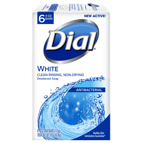 Dial Antibacterial Deodorant Bar Soap, White, 4 Ounce, 6 Bars