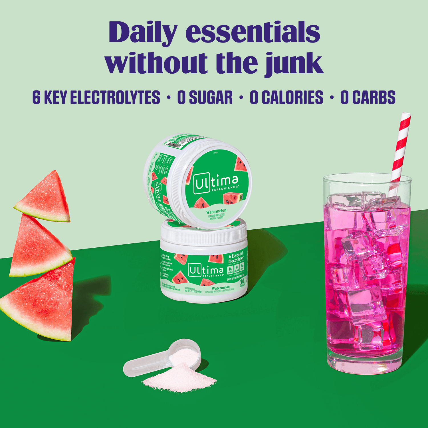Ultima Replenisher Hydration Electrolyte Powder Drink Mix, Keto, Sugar-Free Watermelon, 30 Servings