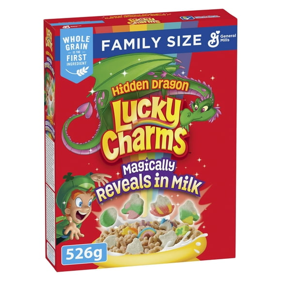 Lucky Charms, Céréales de Petit Déjeuner Avec des Guimauves, Grains Entiers, Format Familial, 526 g 526 g