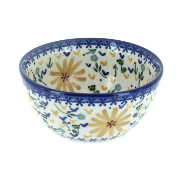Blue Rose Polish Pottery Yellow Daisy Dessert Bowl